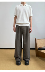 Nut Brown Pleated Straight Pants