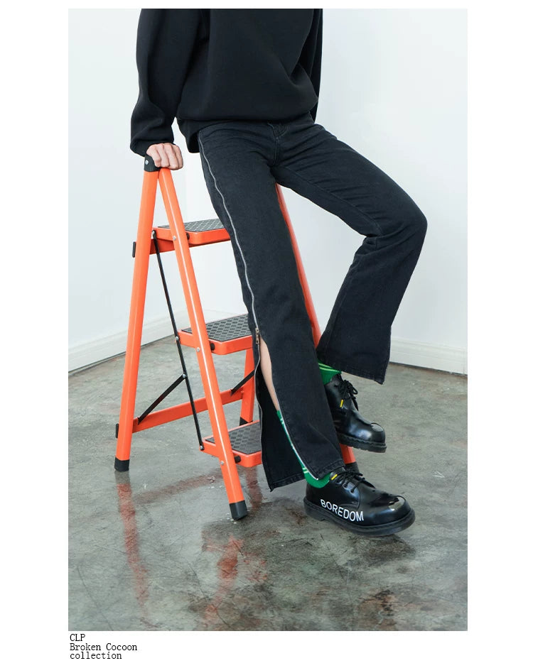 Men's Black Straight Side Zip Jeans