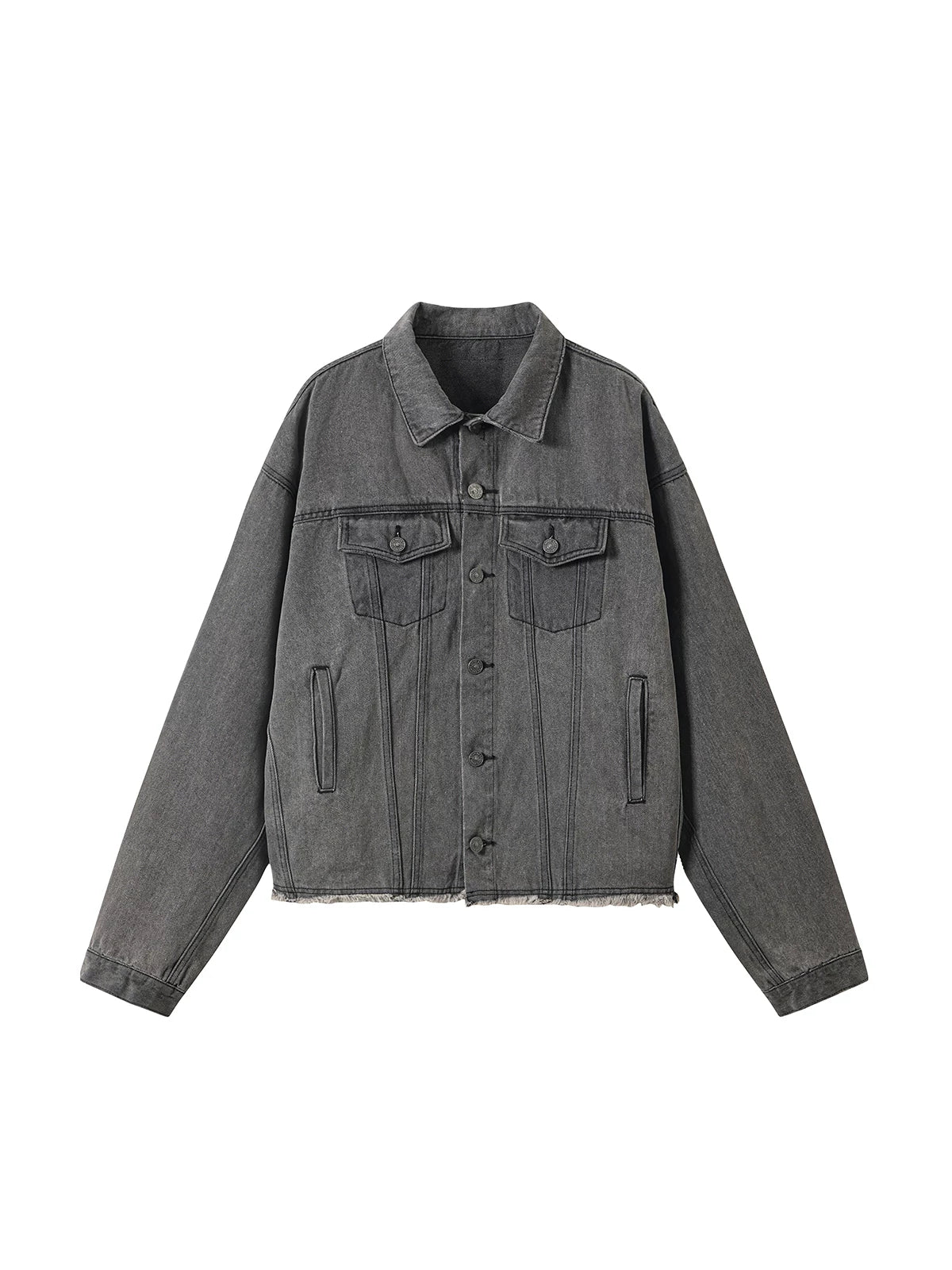 Men's Washed Frayed Collared Denim Jacket