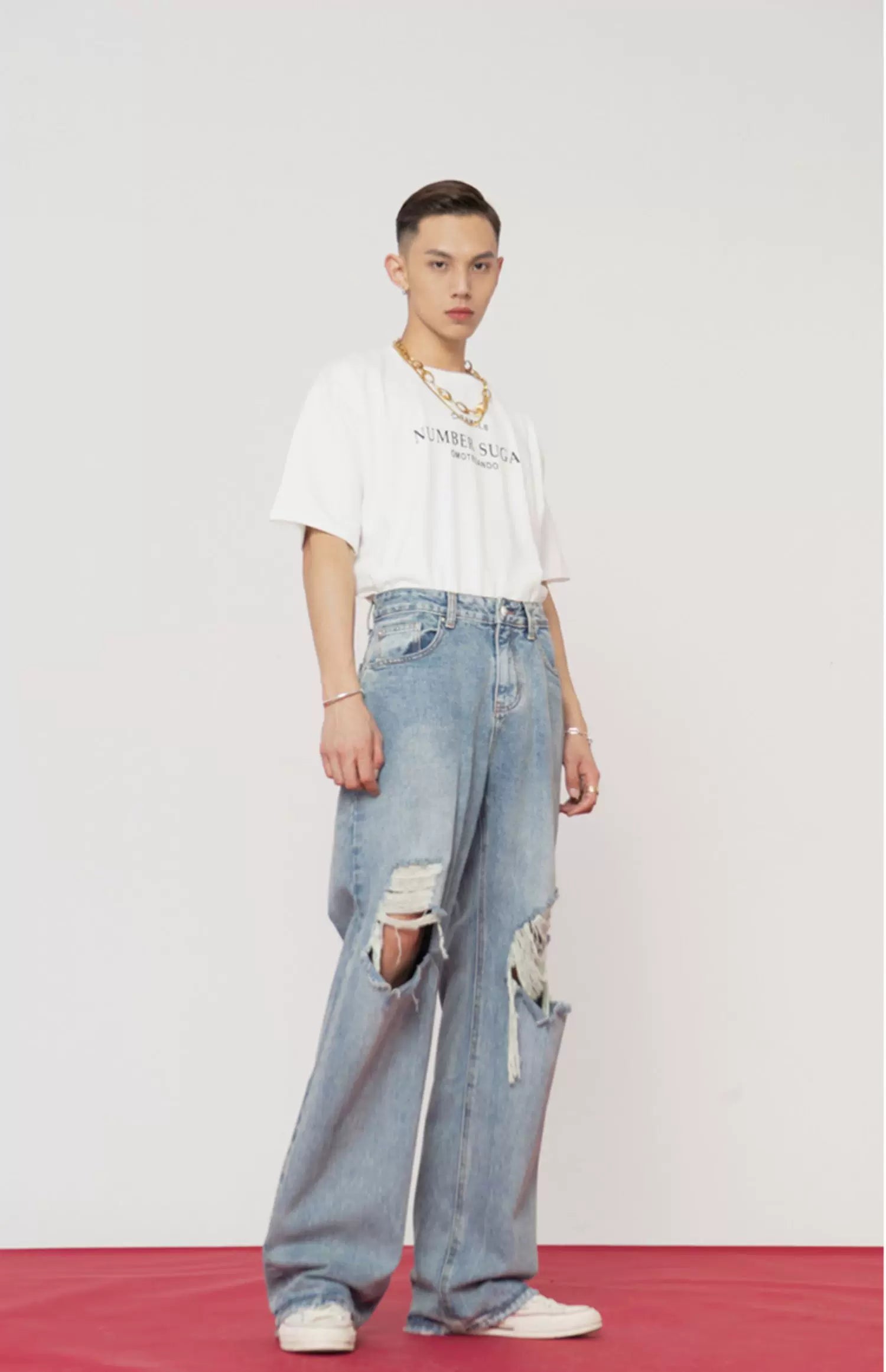 Men's Distressed Baggy Straight Jeans