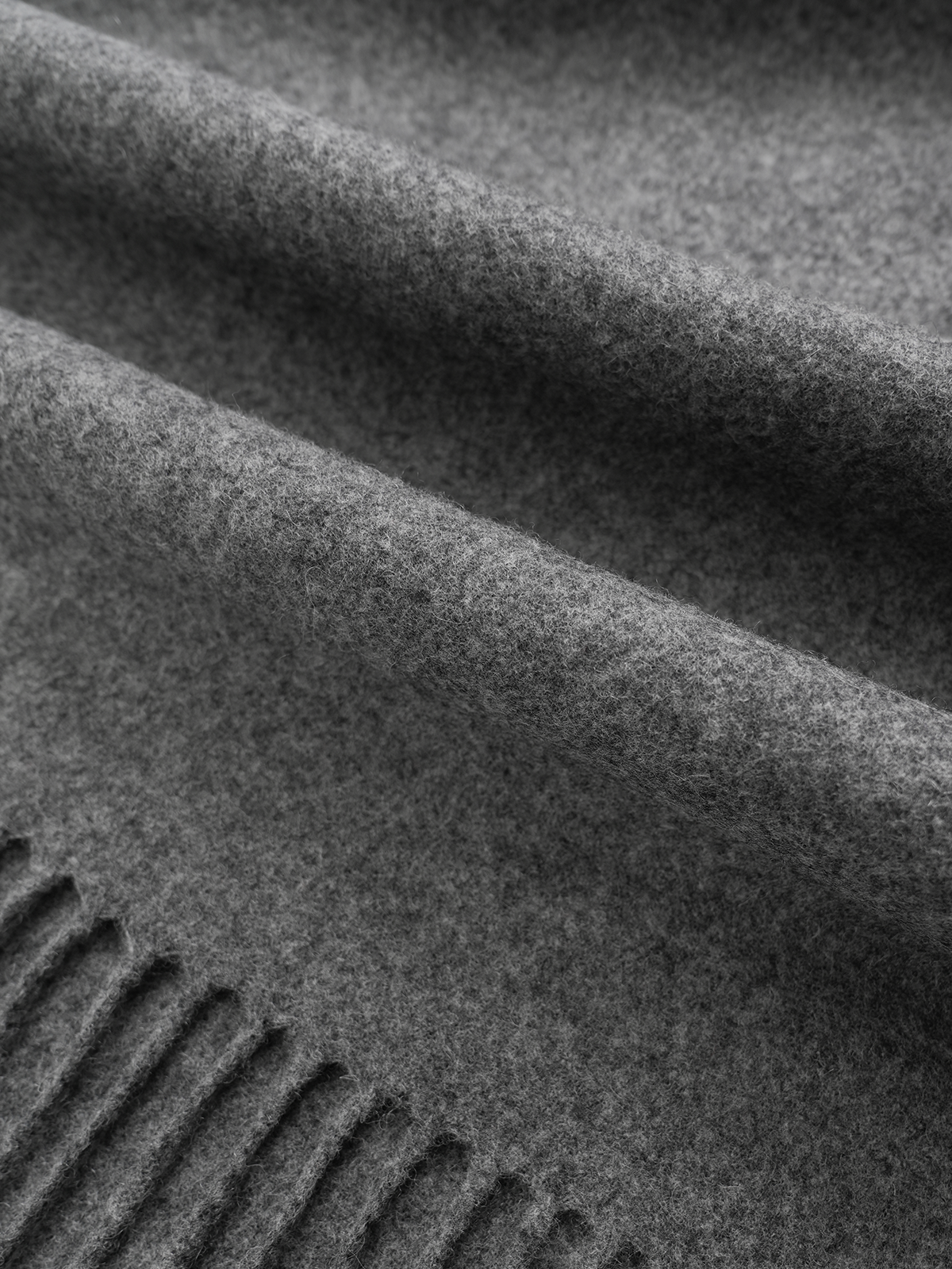 Soft Black Grey Fringed Wool Scarf