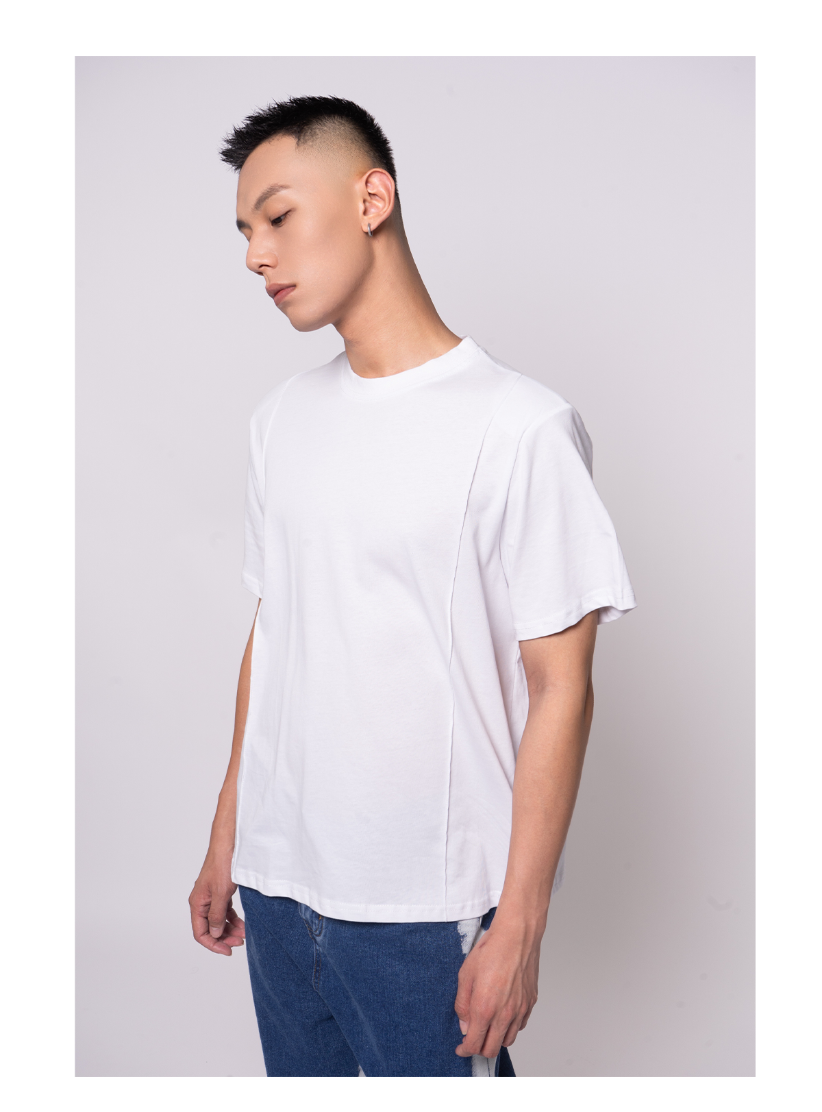 Men's Black White Padded Line Tee
