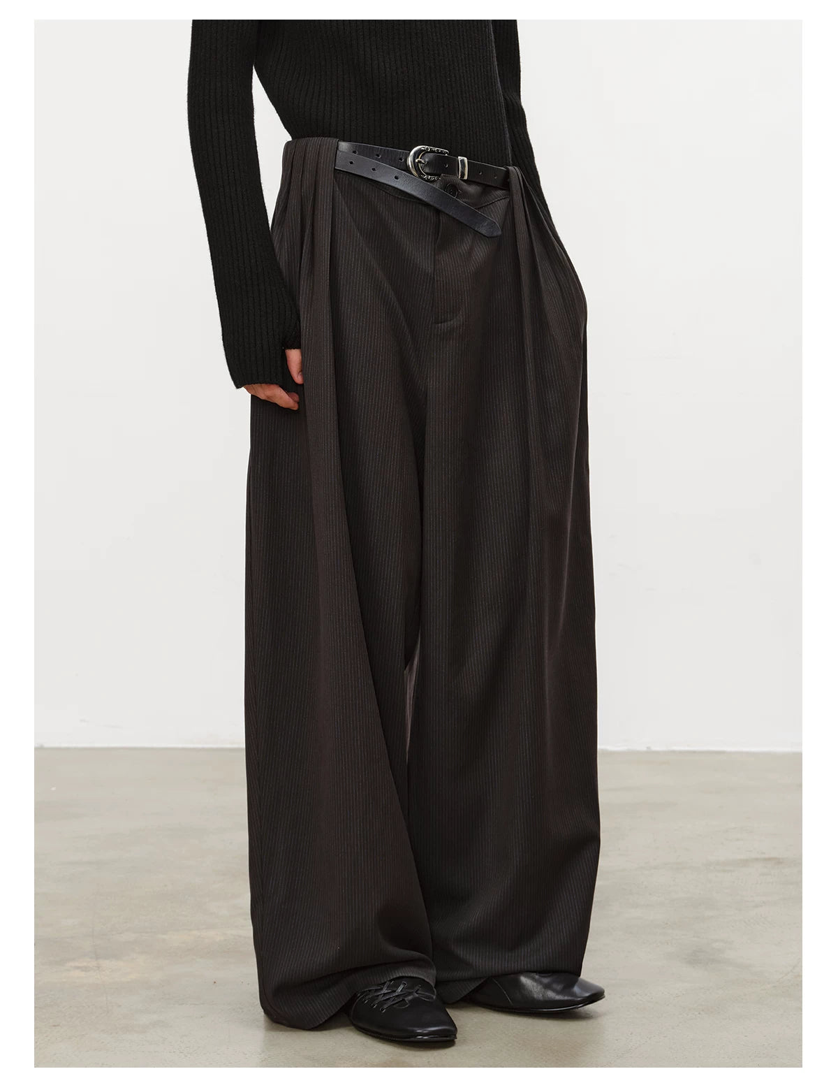 Striped Pleated Wide Leg Pants