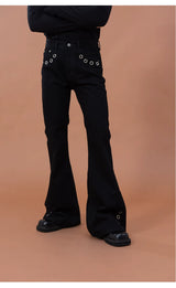 Men's Black Metal Ring Flare Jeans