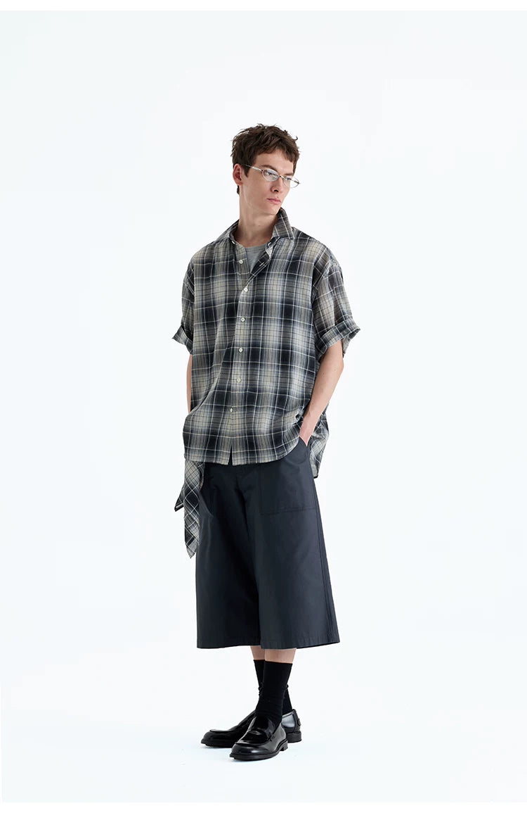 Loose Plaid Cotton Short Sleeve Shirt