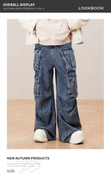 Clean Washed Wide Leg Cargo Jeans