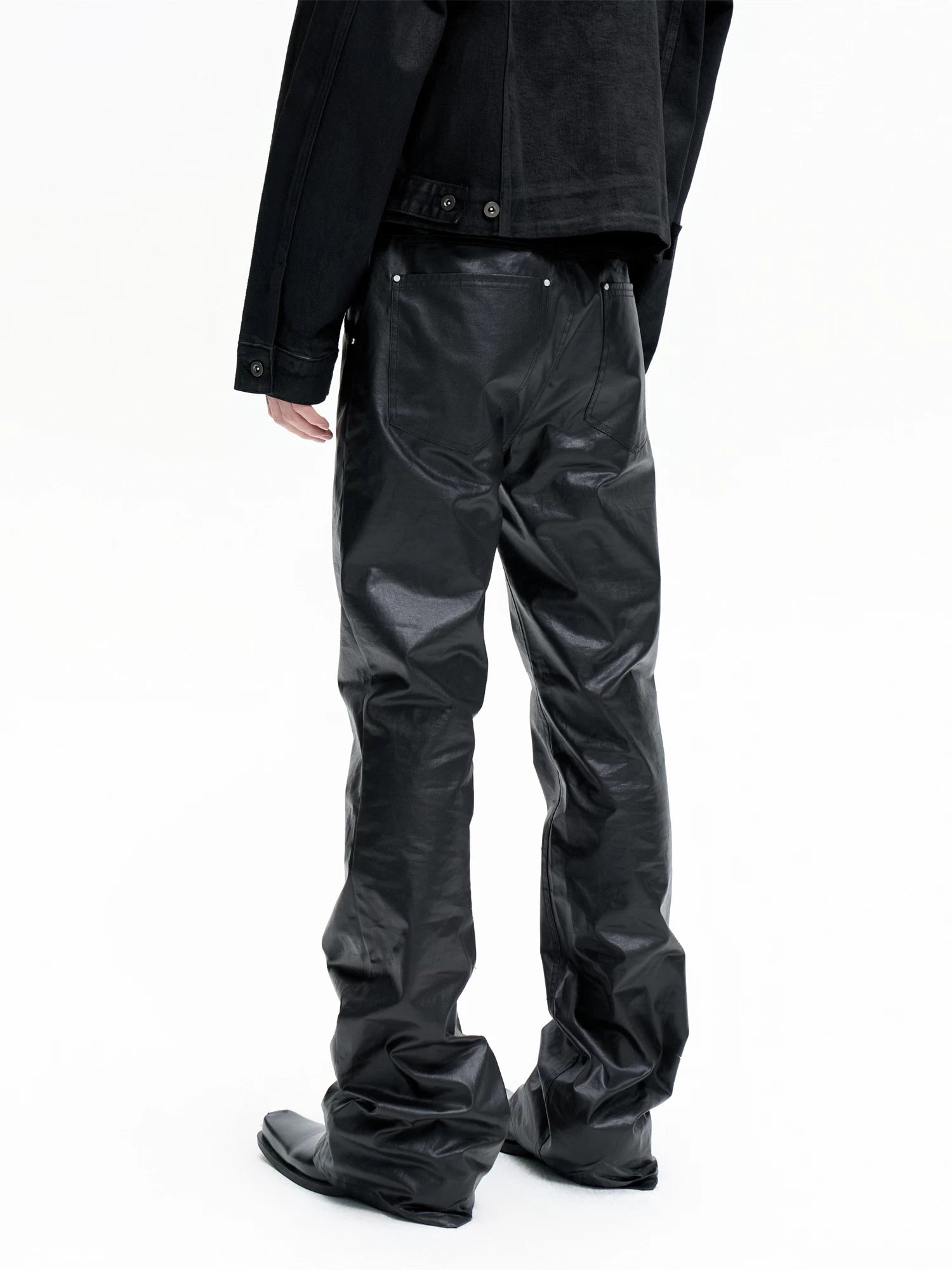 Dark Stacked Waxed Straight Skinny Pants