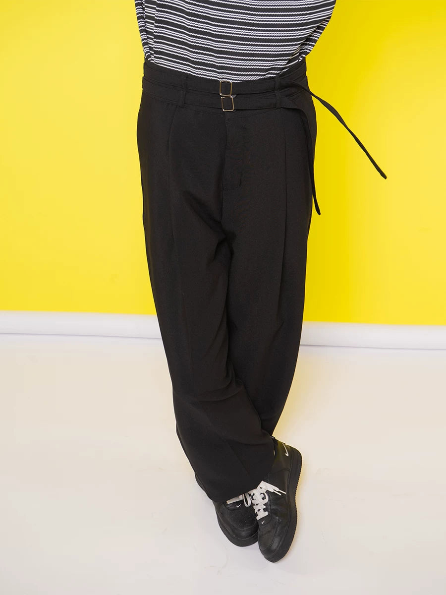 Double Belt Metal Buckle Casual Pants