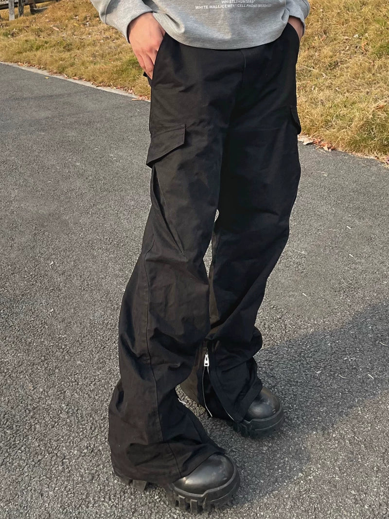 Adjustable Zipper Flared Baggy Cargo Pants