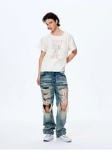 Men's Distressed Washed Straight Leg Jeans