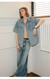 Deconstructed Short-Sleeve Denim Shirt