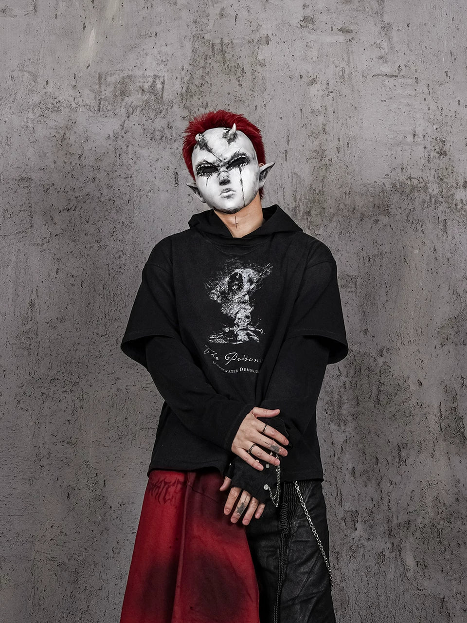 Distressed Two-in-One Prisoner Print Hoodie