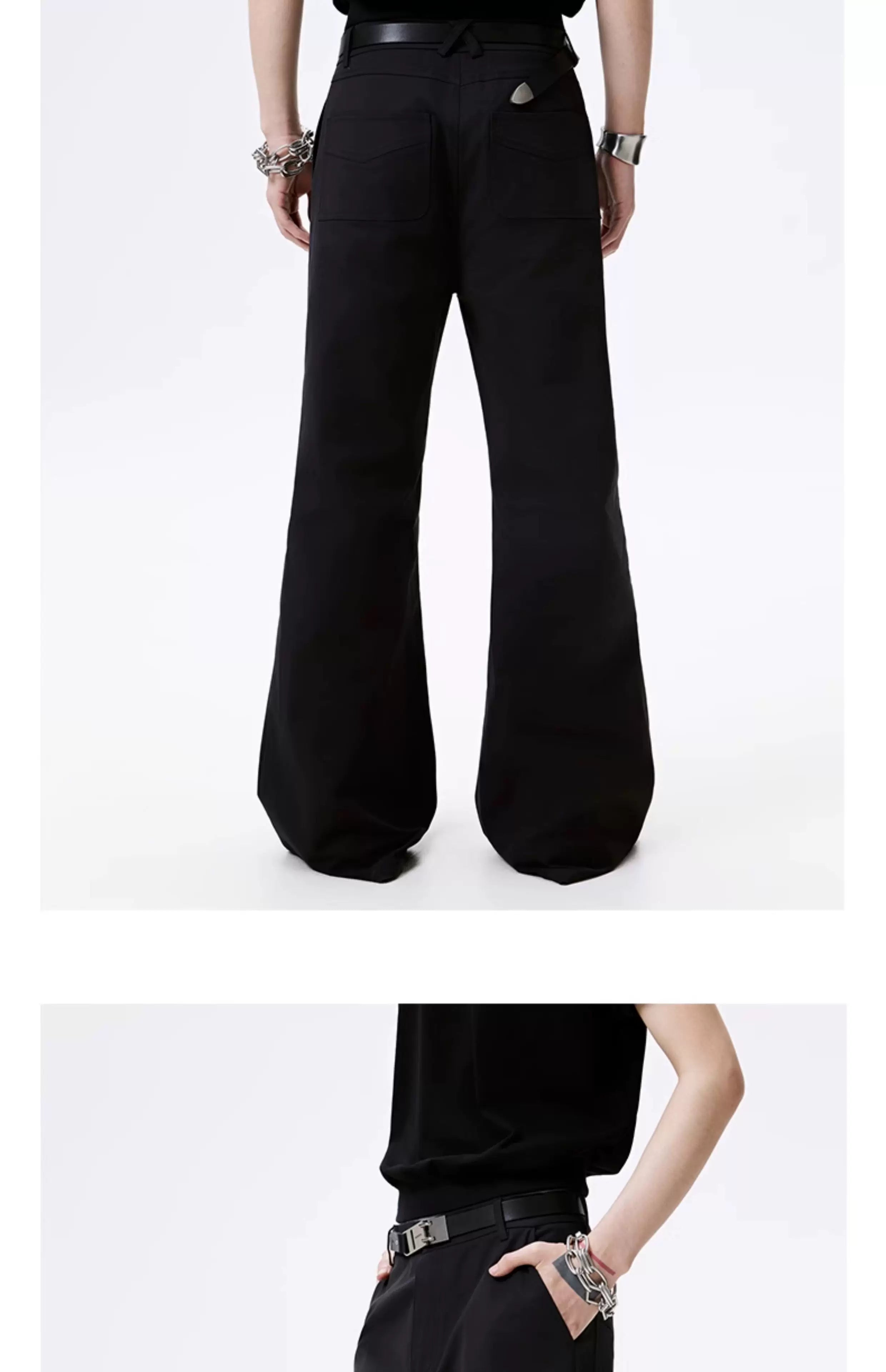 Black Straight Flared Casual Pants