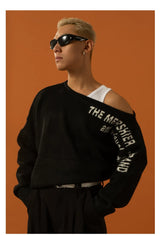 Unisex Black Red Grey Off-shoulder Sweater