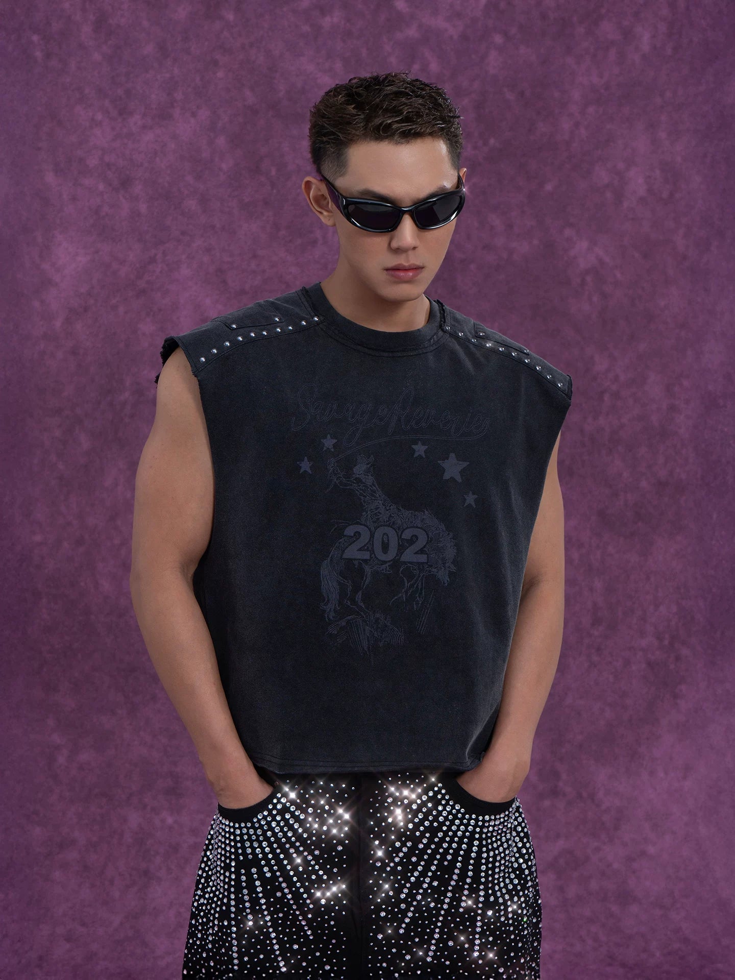 Men's Gray Rivet Print Tank Tops
