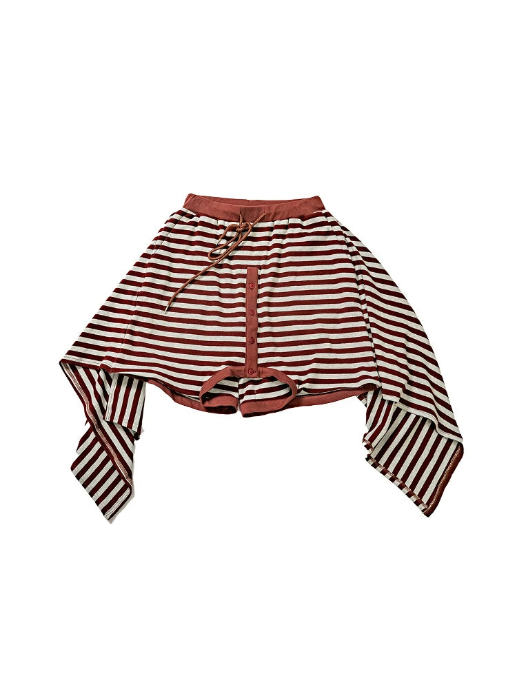 Striped Loose Deconstructed Sweat Shorts