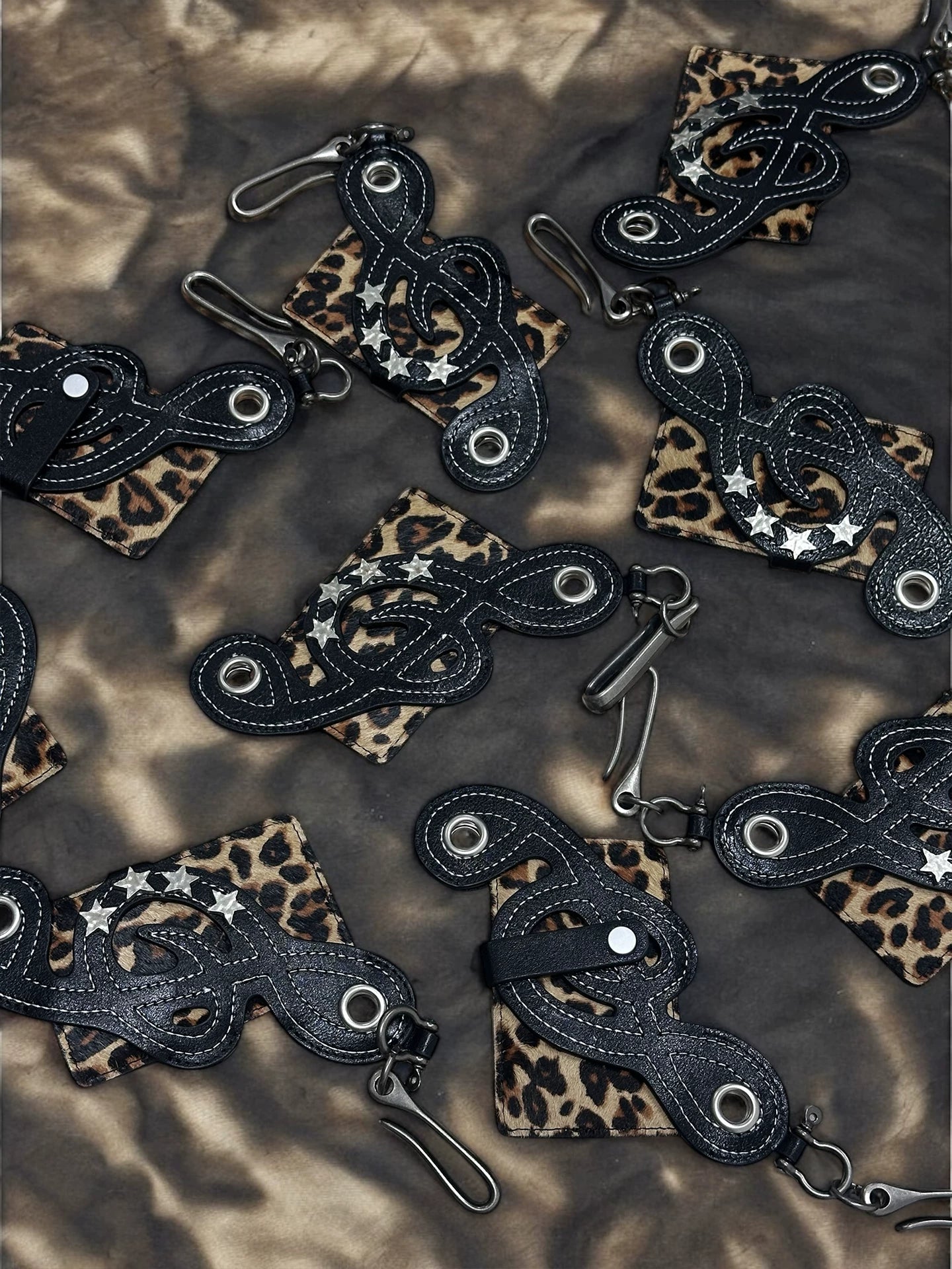 Leopard Cow Print Leather Keychain Wallet
