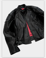 Dark Zip-Up Padded Biker Leather Jacket