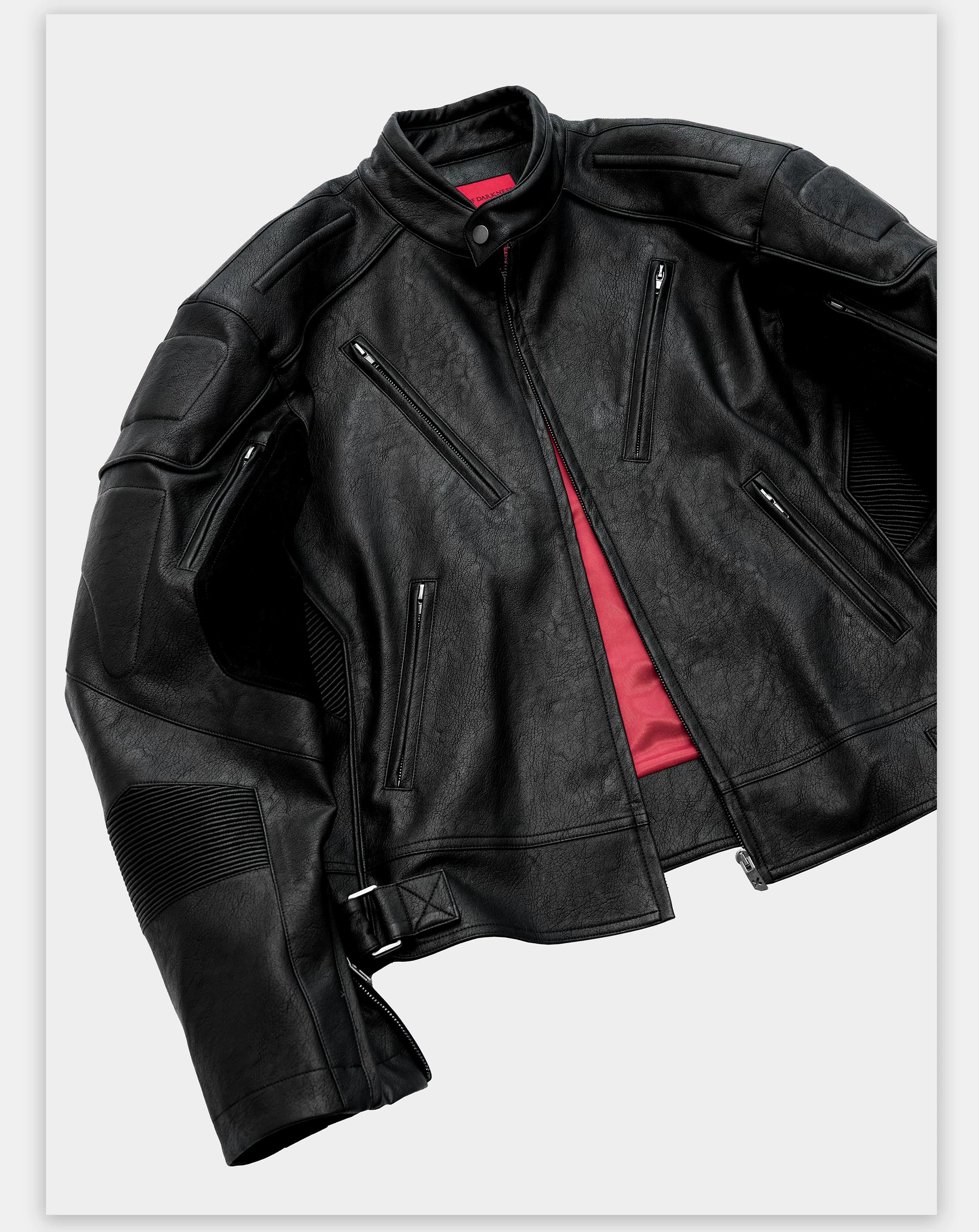 Dark Zip-Up Padded Biker Leather Jacket