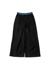 Black Patchwork Wide Leg Floor-Length Pants