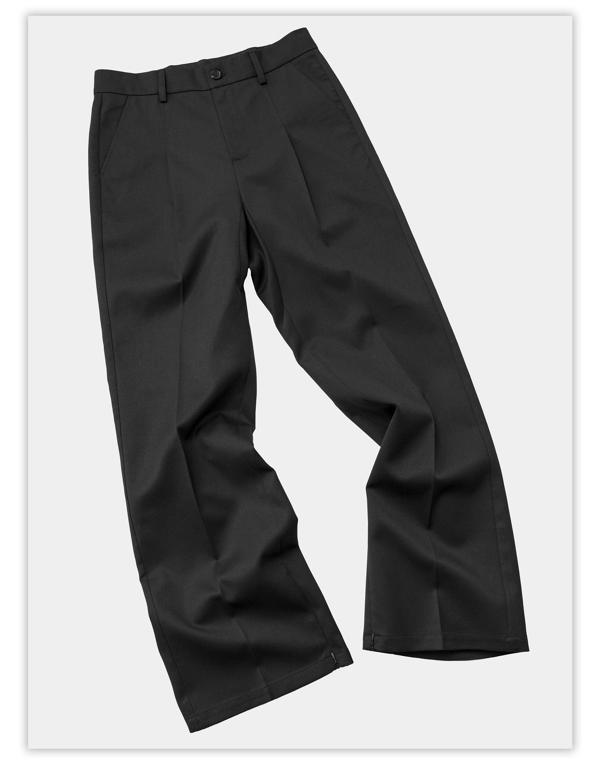 Wrinkle-Resistant Wool Straight Leg Slit Pants