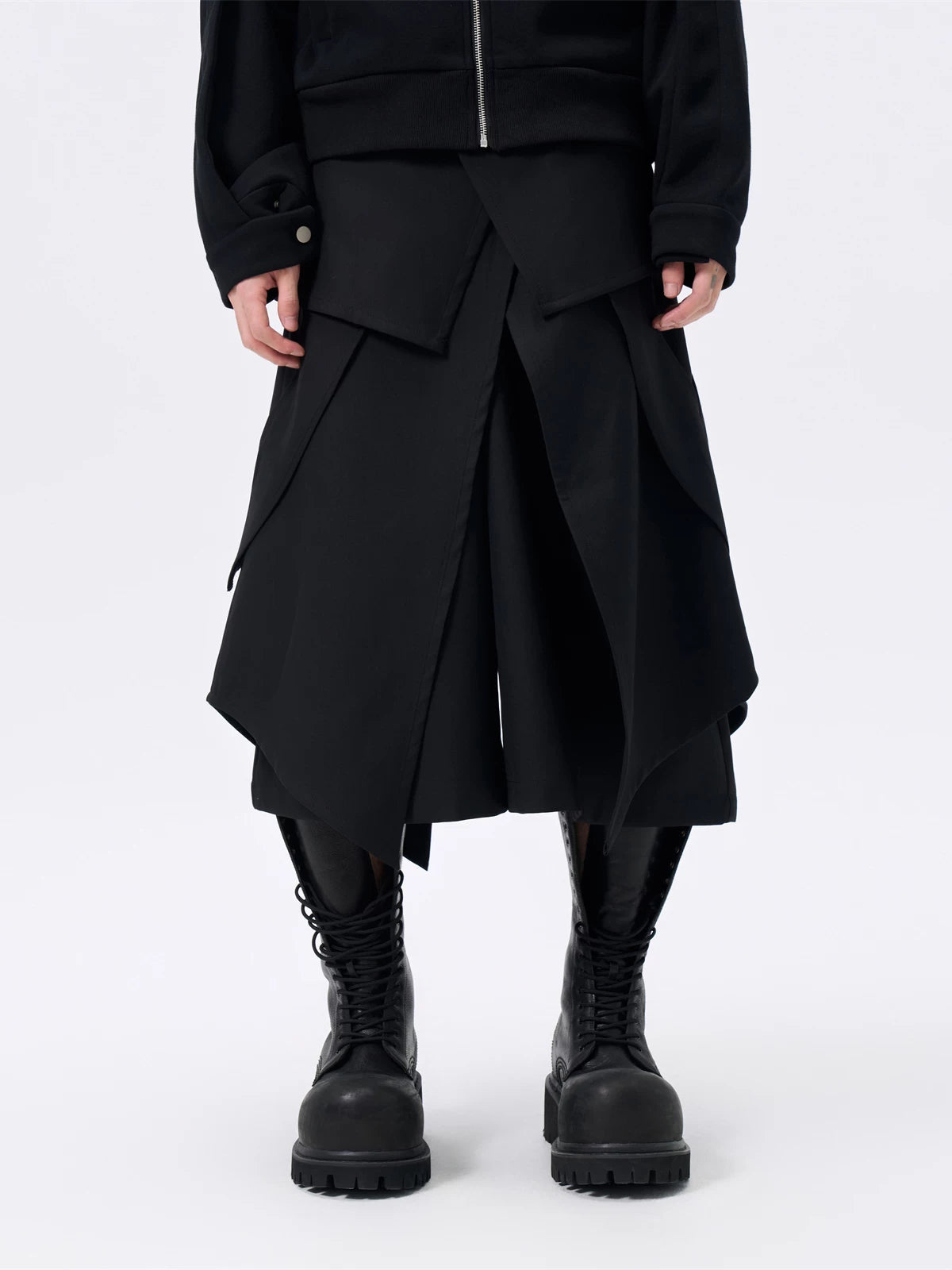 Deconstructed Waistband Layered Unisex Skirt