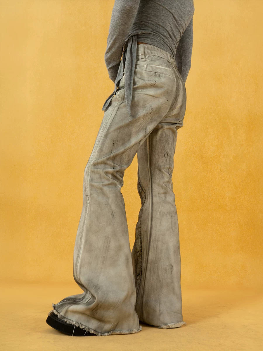 Men's Vintage Grey Distressed Flare Jeans
