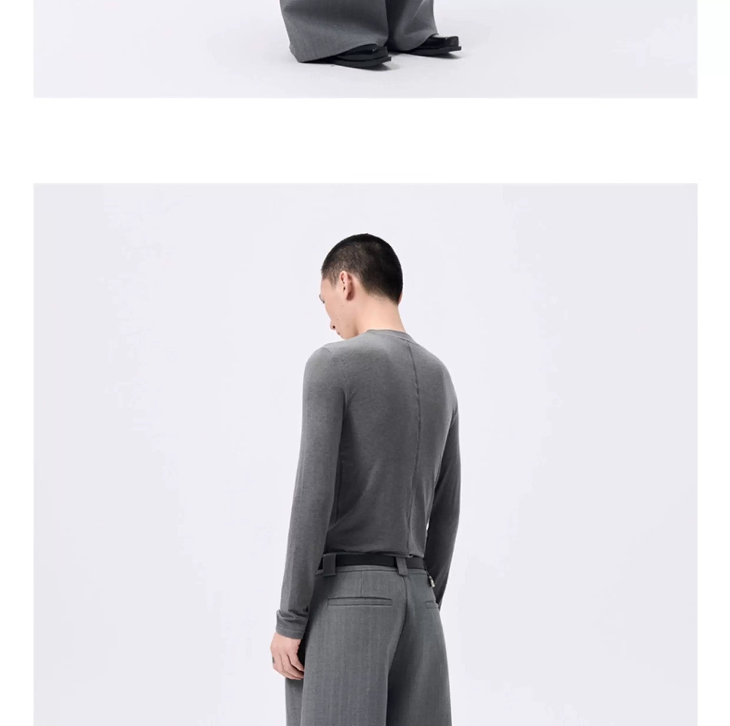 Grey Striped Wide Leg Lyocell Pants