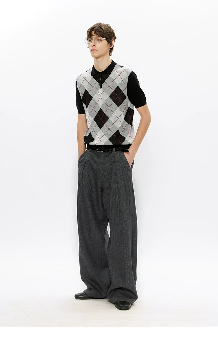 Men's Wool Houndstooth Pleated A-Line Pants