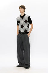 Men's Wool Houndstooth Pleated A-Line Pants
