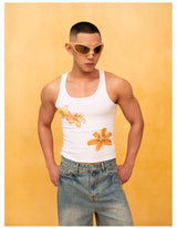 Blue White Floral Slim Crop Tank