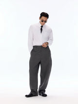 Grey Pinstripe Wool Blend Trousers