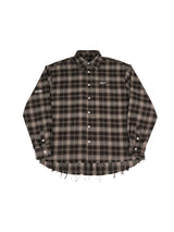 Frayed Brushed Taupe Plaid Shirt Jacket