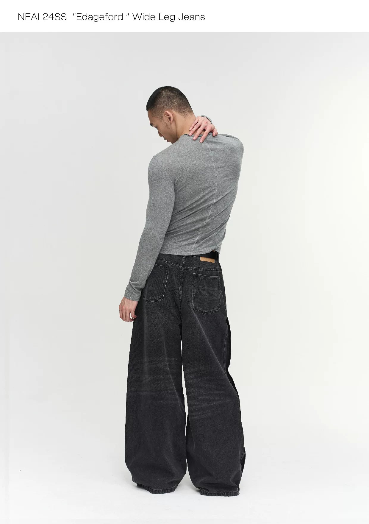 Wide Leg Cuffed Washed Jeans