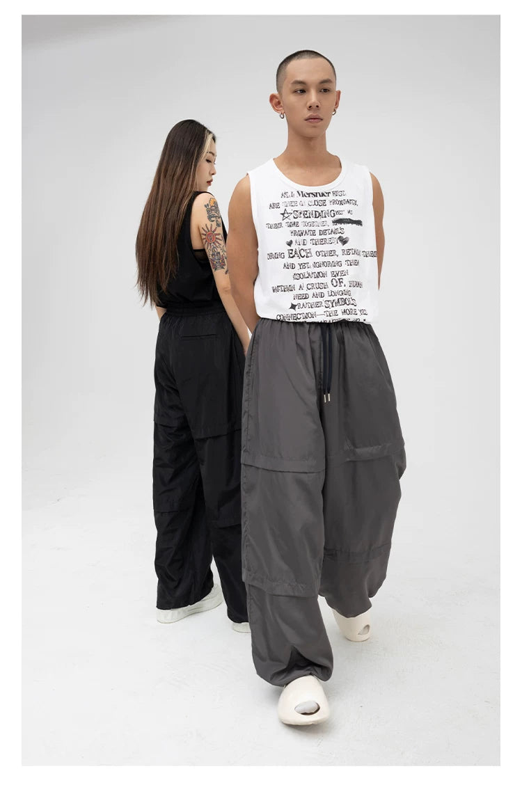 Unisex Patchwork Athletic Drawstring Waist Pants