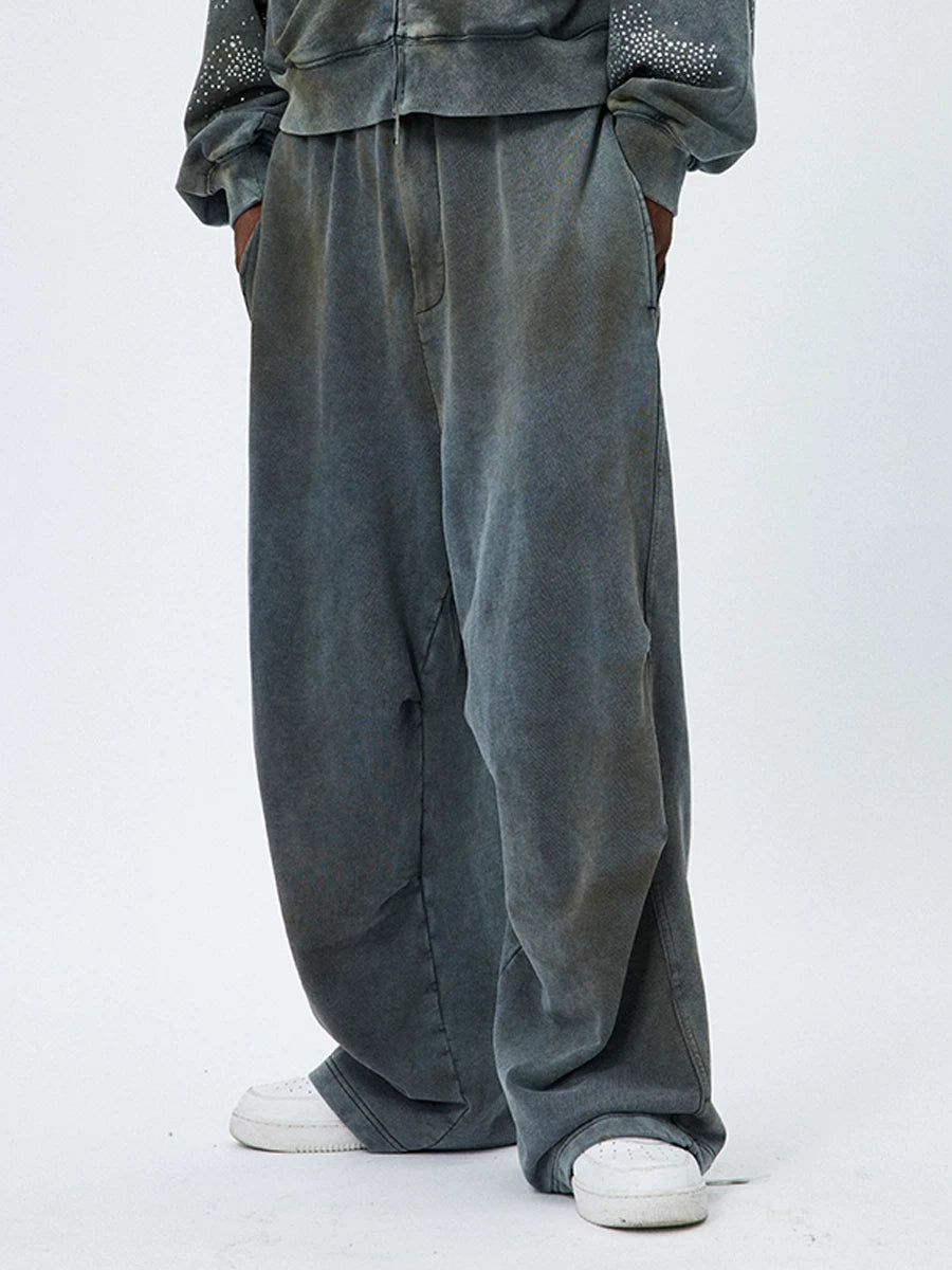 Vintage Washed Drawstring Wide Leg Sweatpants