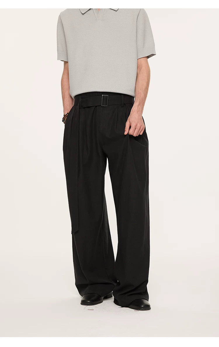 High Waist Wide Leg Belted Pants