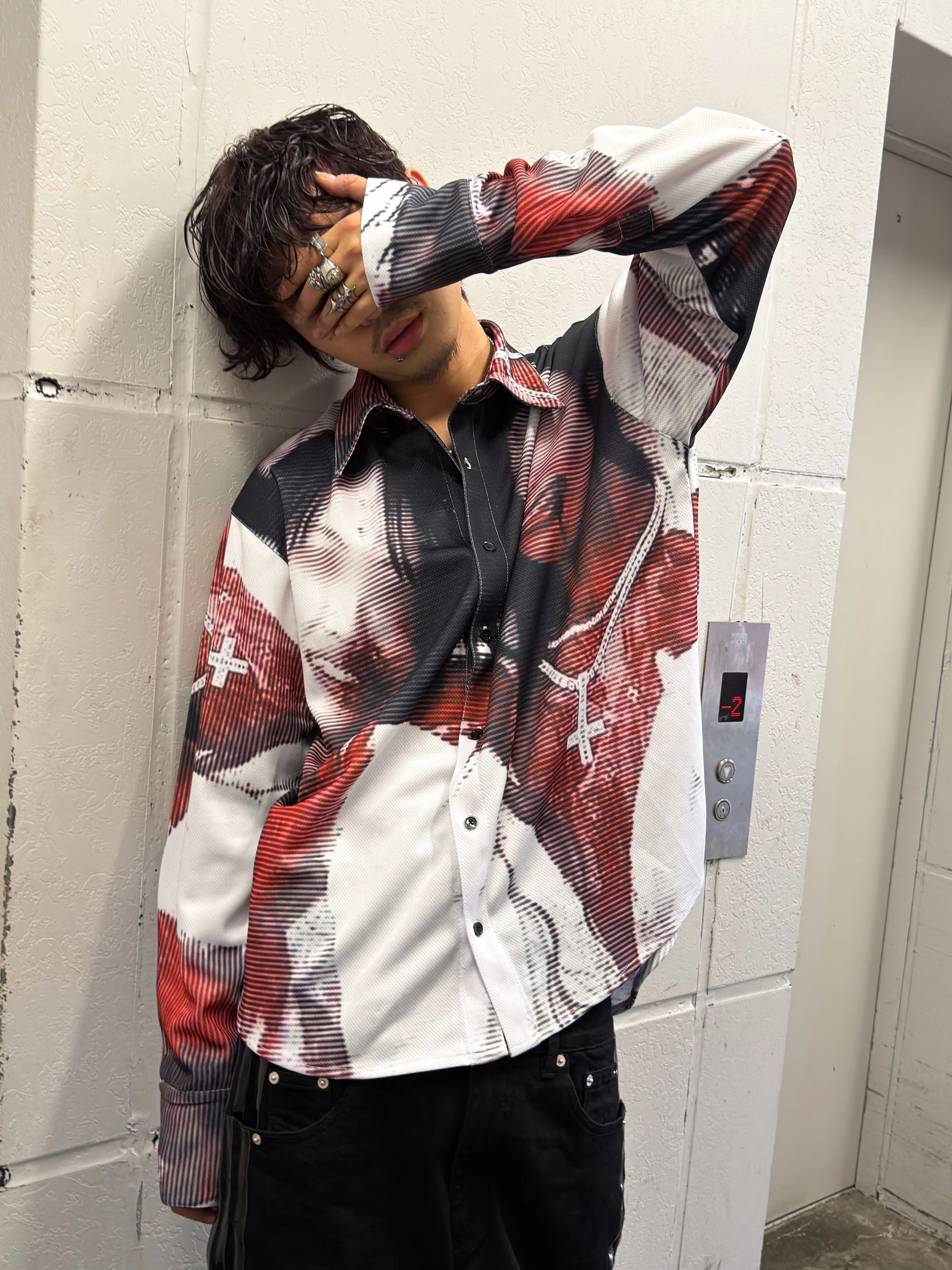 Mesh Eyelet Oversized Shirt