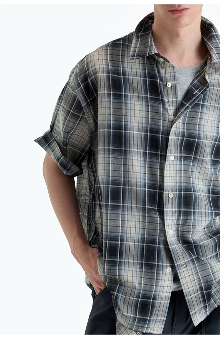 Loose Plaid Cotton Short Sleeve Shirt