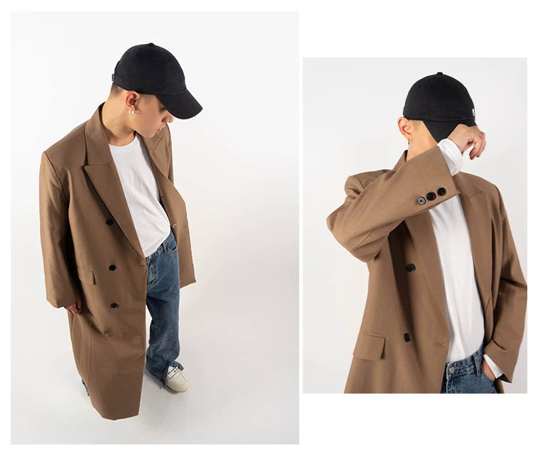 Men's Oversized Two-tone Windproof Trench Coat