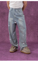 Men's Light Blue Sequined Baggy Jeans