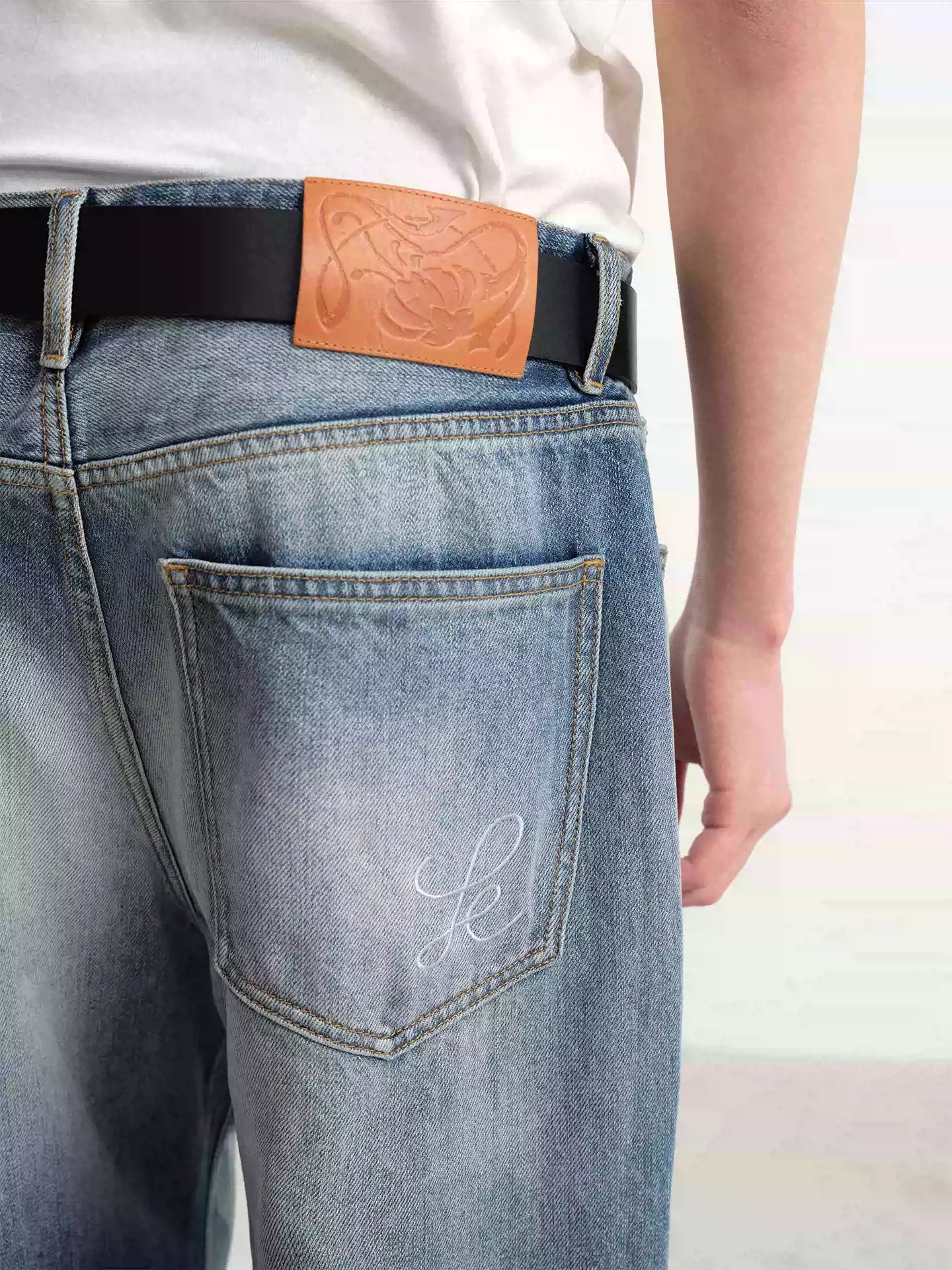 Grey Blue Distressed Wide Leg Jeans