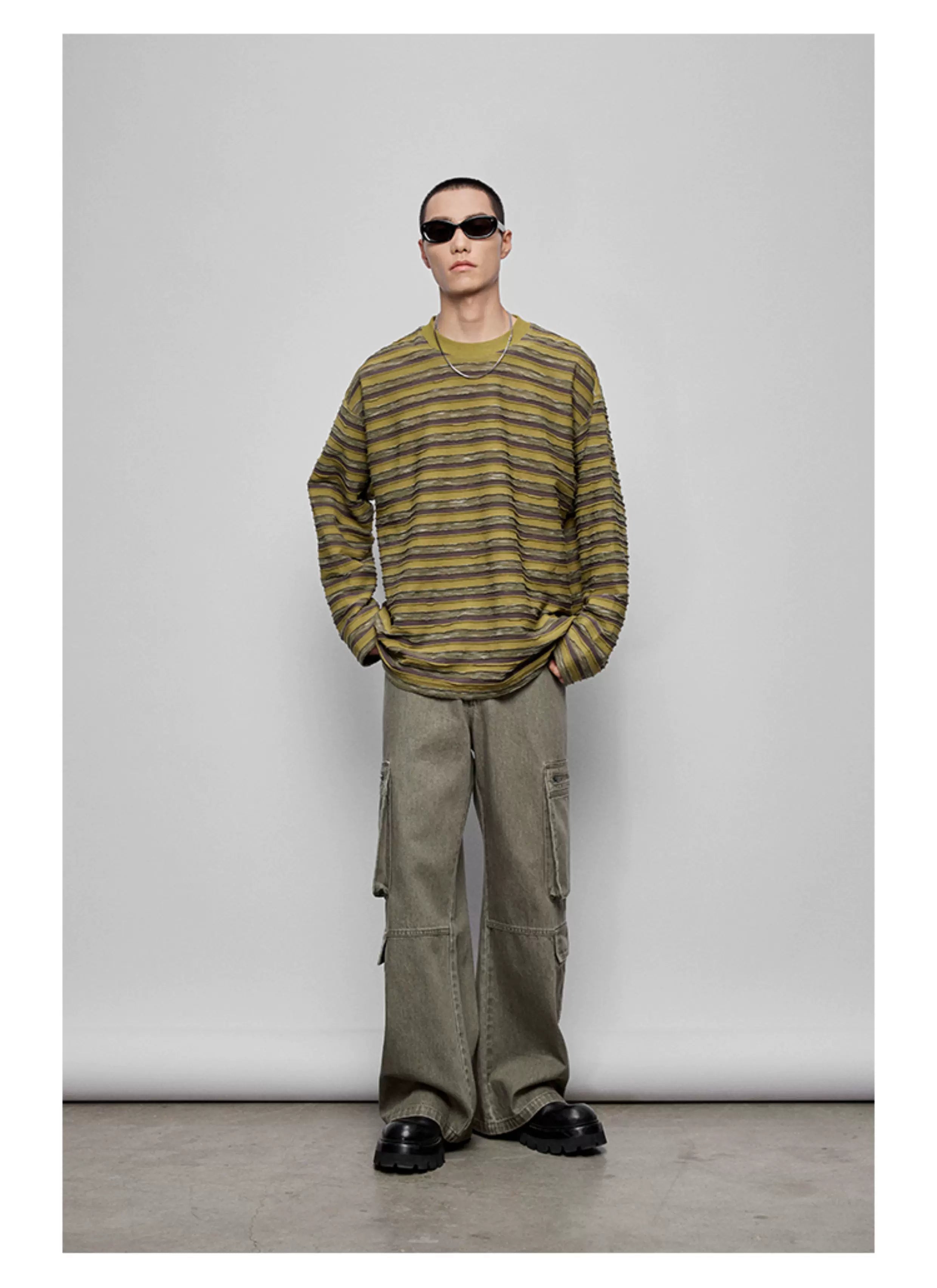 Striped Raw Edge Long Sleeve Tee