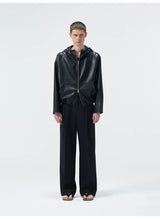 Cropped Lambskin PU Hooded Kangaroo Jacket