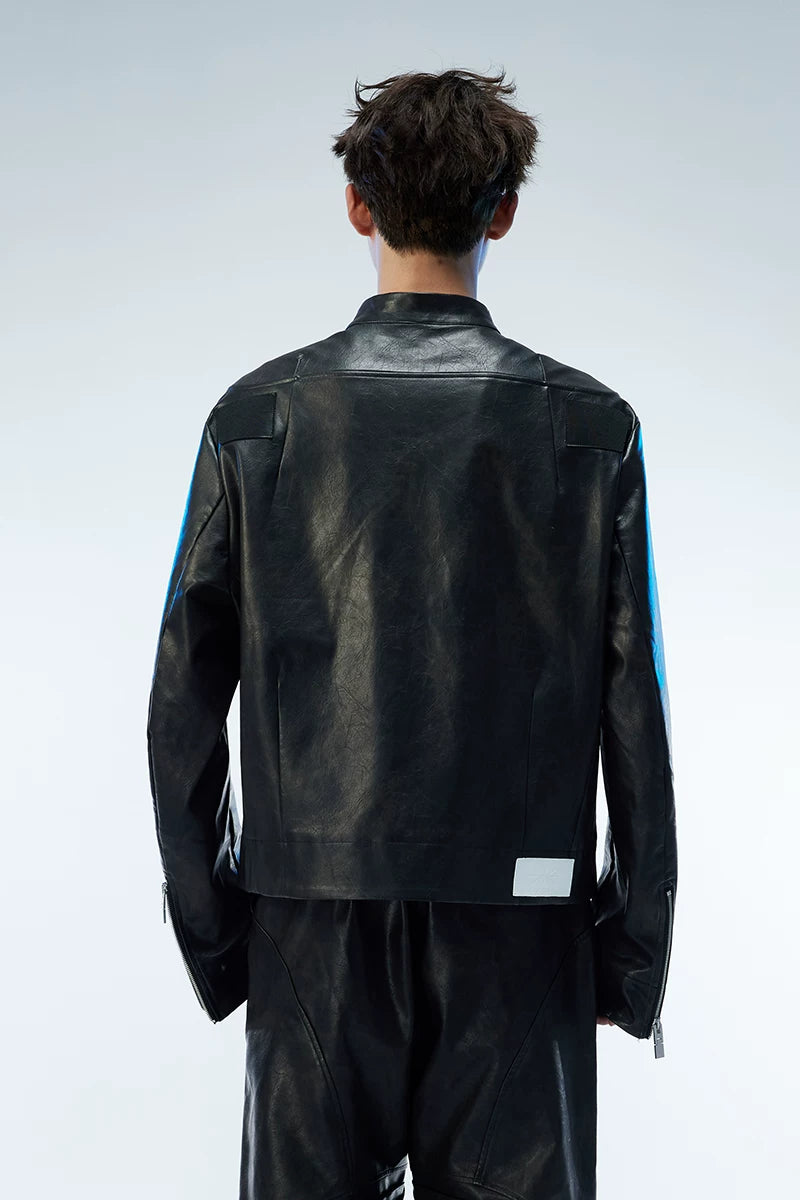 Men's Distressed Cropped Leather Moto Jacket