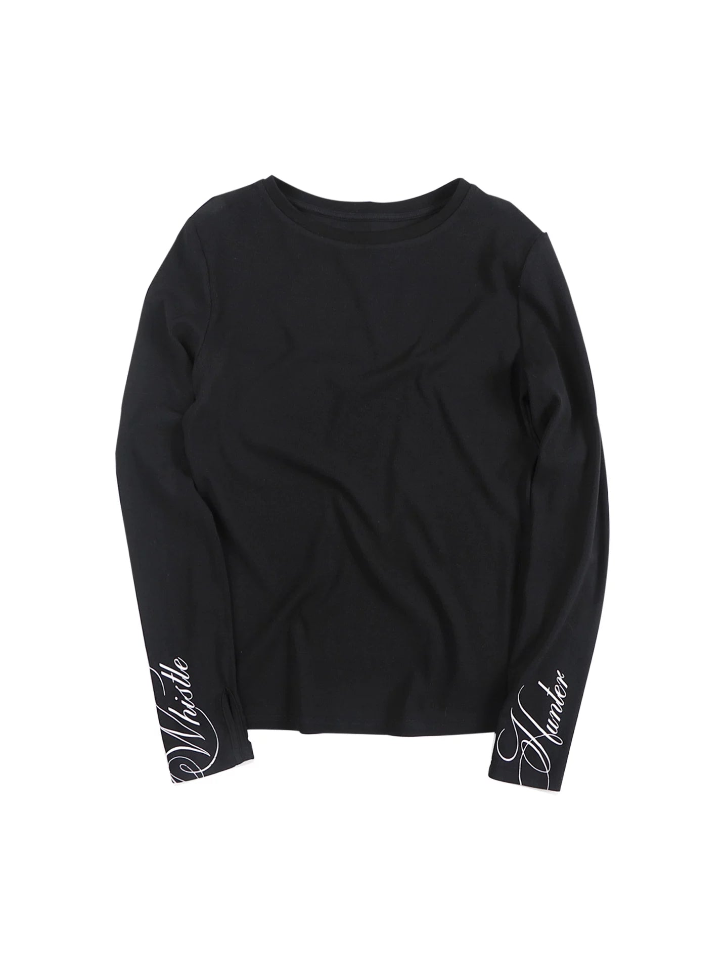 Fitted Long-Sleeve Cuff Script Print Tee