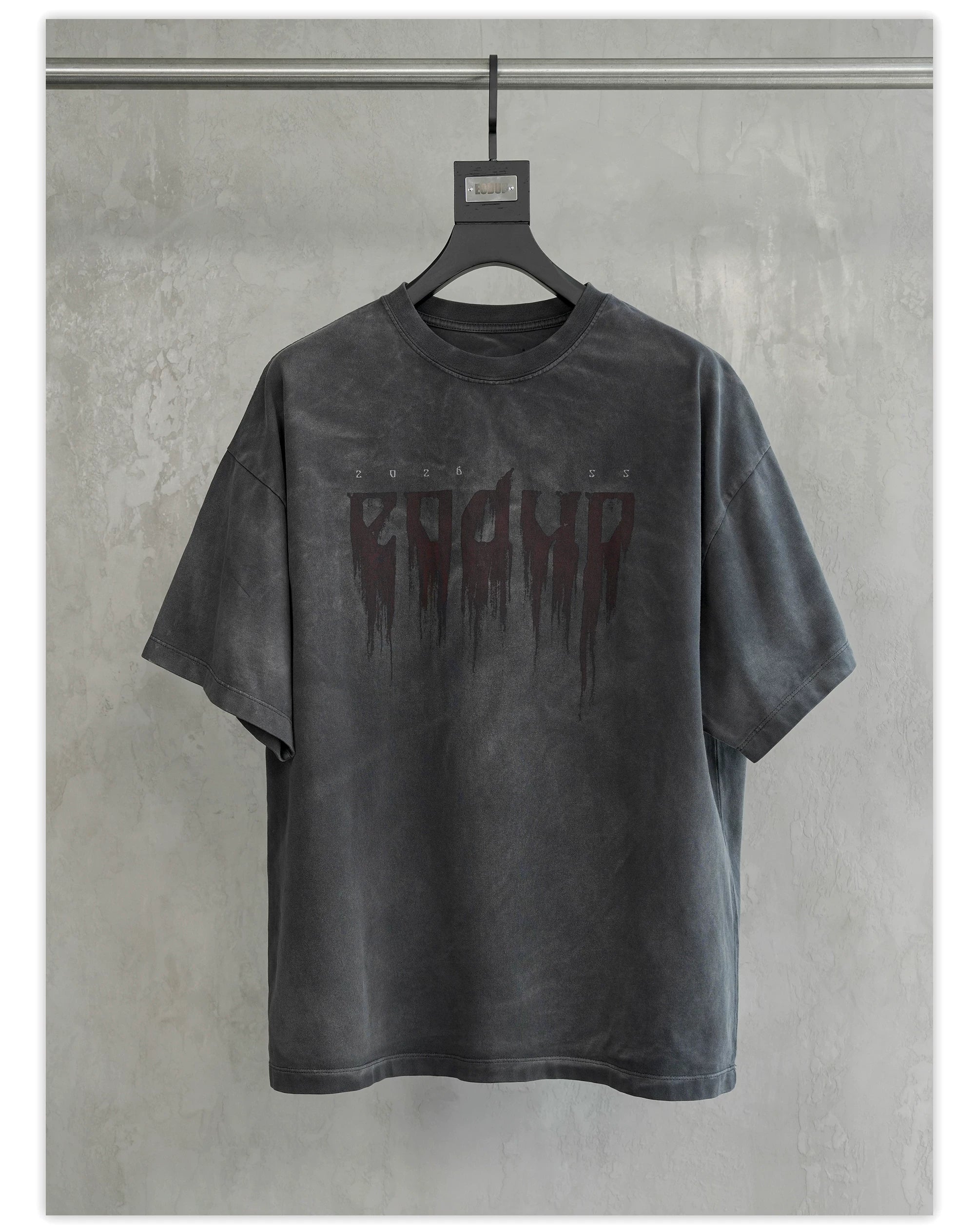 Loose Washed Dark Gray Printed Tee