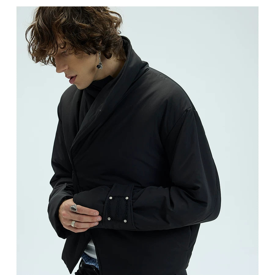 Two-Tone Single-Button Split Turtleneck Down Coat