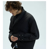 Two-Tone Single-Button Split Turtleneck Down Coat