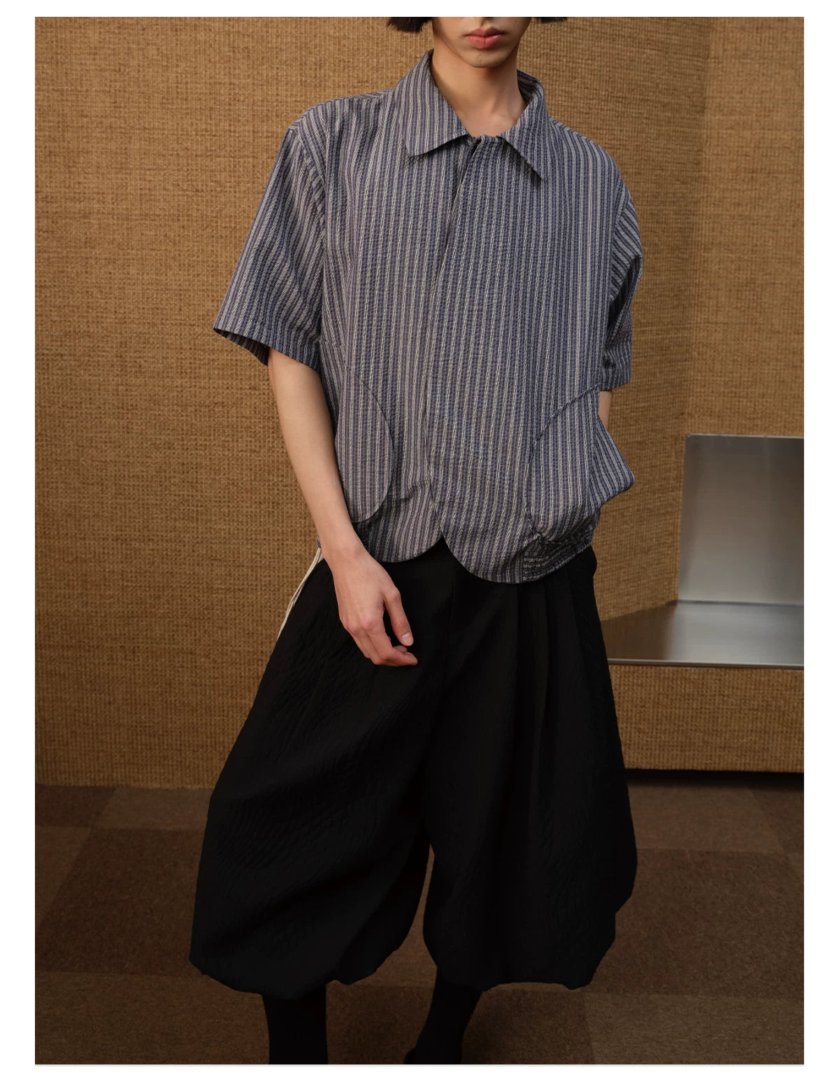 Dark Blue Striped Ruched Shirt